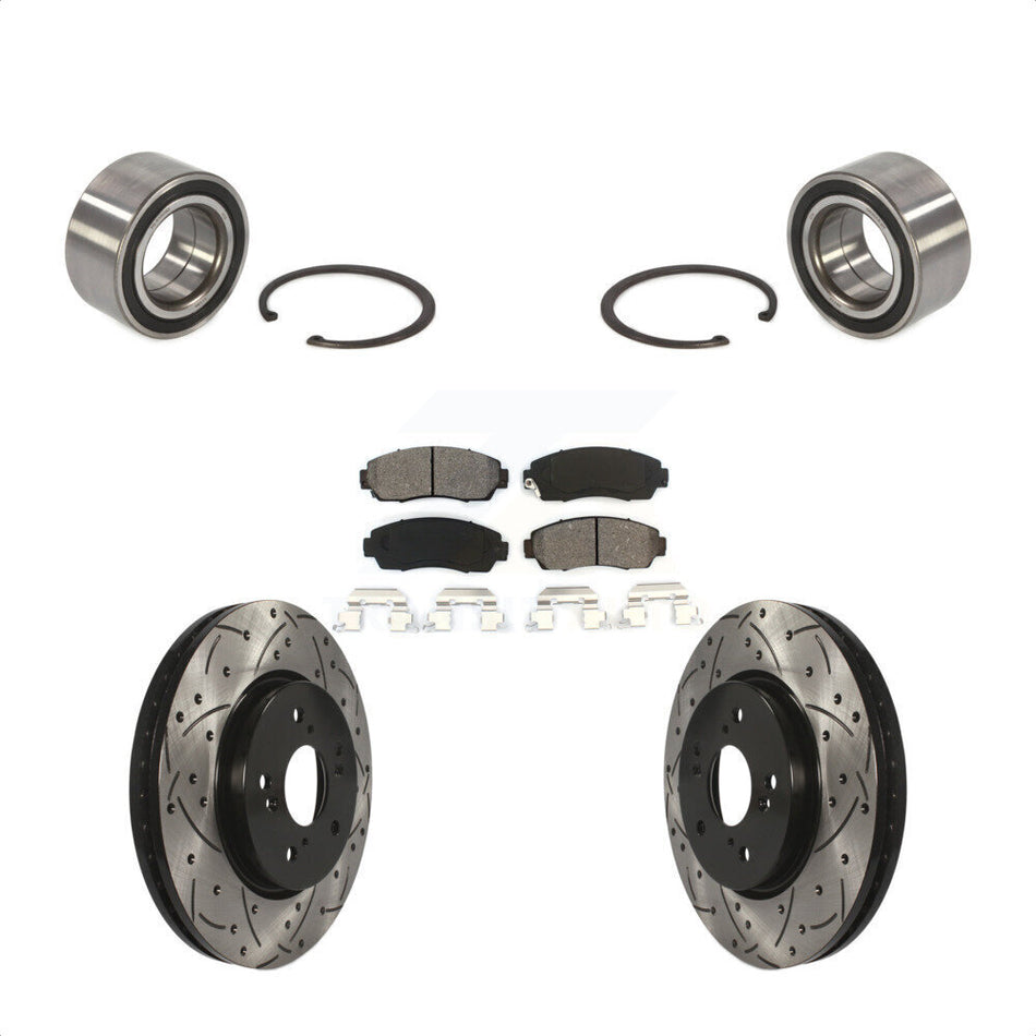 Front Wheel Bearing With Coated Drilled Slotted Disc Brake Rotors And Semi-Metallic Pads Kit For Honda CR-V Acura RDX KBB-101115 by Transit Auto