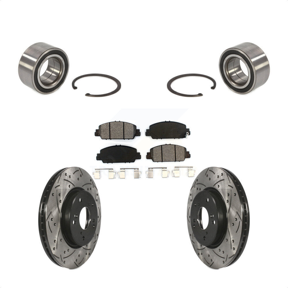 Front Wheel Bearing With Coated Drilled Slotted Disc Brake Rotors And Semi-Metallic Pads Kit For 2016-2022 Honda HR-V KBB-101116 by Transit Auto