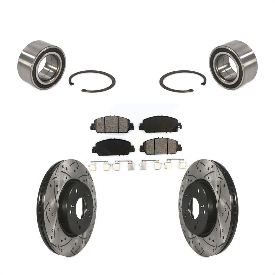 Front Wheel Bearing With Coated Drilled Slotted Disc Brake Rotors And Semi-Metallic Pads Kit For 2016-2022 Honda HR-V KBB-101116 by Transit Auto