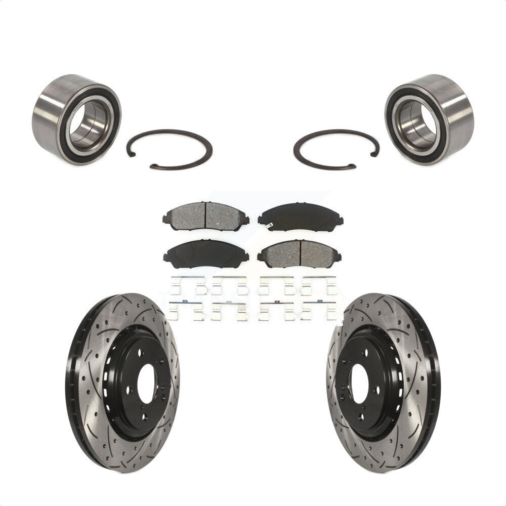 Front Wheel Bearing With Coated Drilled Slotted Disc Brake Rotors And Semi-Metallic Pads Kit For 2016-2021 Honda Pilot KBB-101117 by Transit Auto
