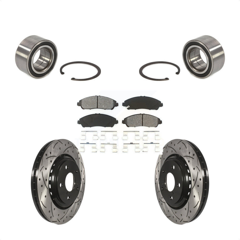 Front Wheel Bearing With Coated Drilled Slotted Disc Brake Rotors And Semi-Metallic Pads Kit For 2016-2021 Honda Pilot KBB-101117 by Transit Auto