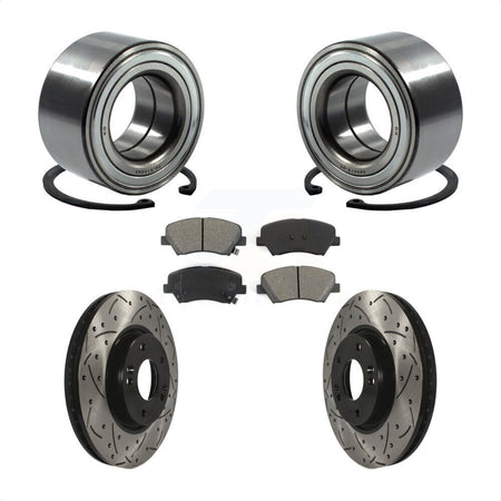 Front Wheel Bearing With Coated Drilled Slotted Disc Brake Rotors And Semi-Metallic Pads Kit For 2015 Hyundai Veloster Tech RE FLEX SE KBB-101120 by Transit Auto