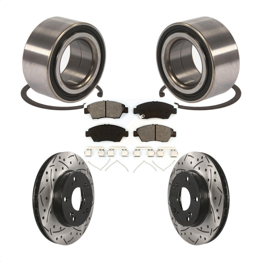 Front Wheel Bearing With Coated Drilled Slotted Disc Brake Rotors And Semi-Metallic Pads Kit For 2015 Acura ILX 1.5L KBB-101141 by Transit Auto