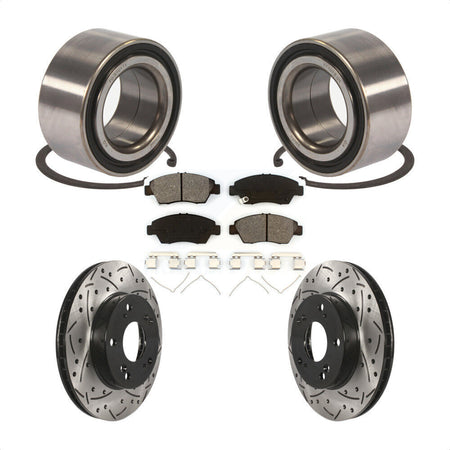 Front Wheel Bearing With Coated Drilled Slotted Disc Brake Rotors And Semi-Metallic Pads Kit For 2015 Acura ILX 1.5L KBB-101141 by Transit Auto