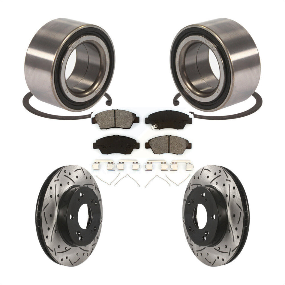 Front Wheel Bearing With Coated Drilled Slotted Disc Brake Rotors And Semi-Metallic Pads Kit For 2015 Acura ILX 1.5L KBB-101141 by Transit Auto