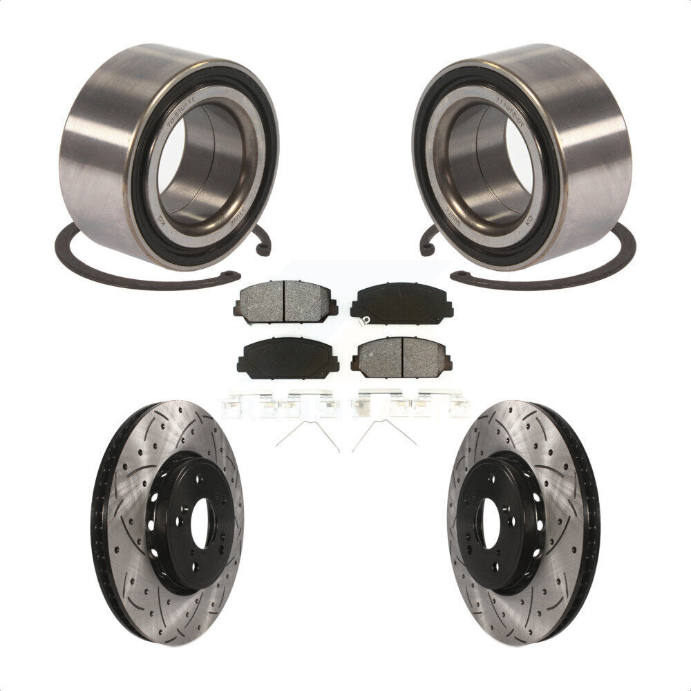 Front Wheel Bearing With Coated Drilled Slotted Disc Brake Rotors And Semi-Metallic Pads Kit For 2016 Acura ILX KBB-101142 by Transit Auto