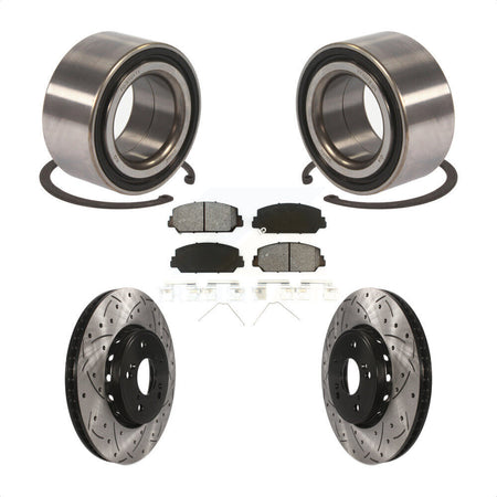 Front Wheel Bearing With Coated Drilled Slotted Disc Brake Rotors And Semi-Metallic Pads Kit For 2016 Acura ILX KBB-101142 by Transit Auto