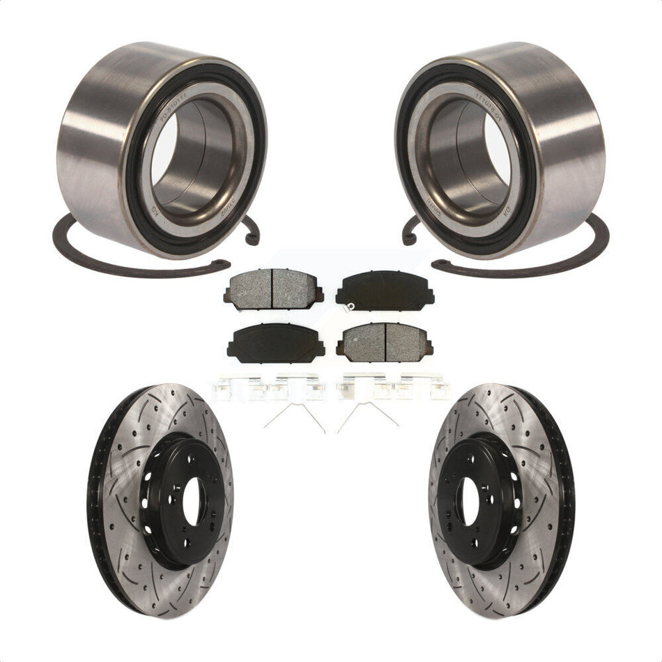 Front Wheel Bearing With Coated Drilled Slotted Disc Brake Rotors And Semi-Metallic Pads Kit For 2016 Acura ILX KBB-101142 by Transit Auto