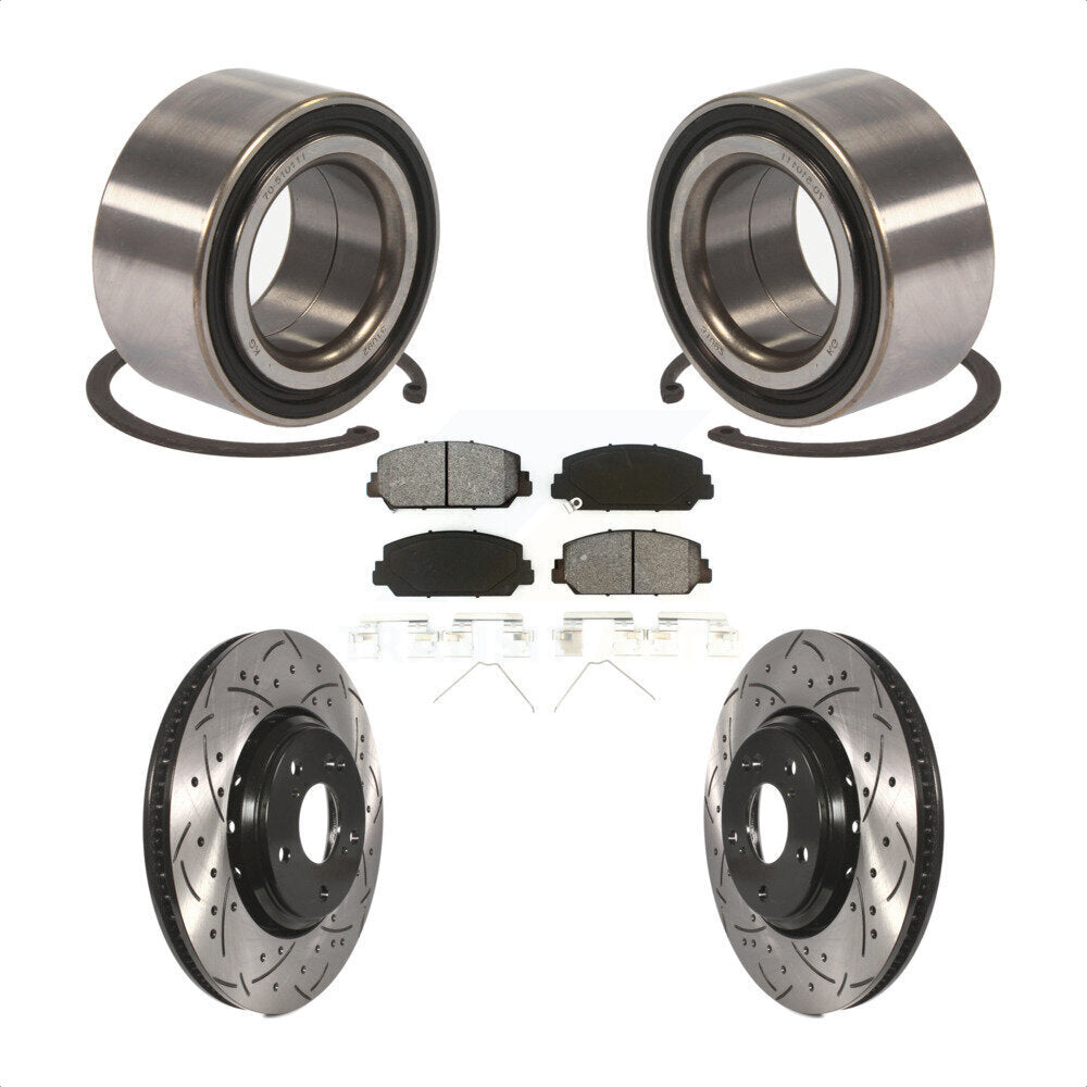 Front Wheel Bearing With Coated Drilled Slotted Disc Brake Rotors And Semi-Metallic Pads Kit For 2017-2018 Acura ILX KBB-101143 by Transit Auto