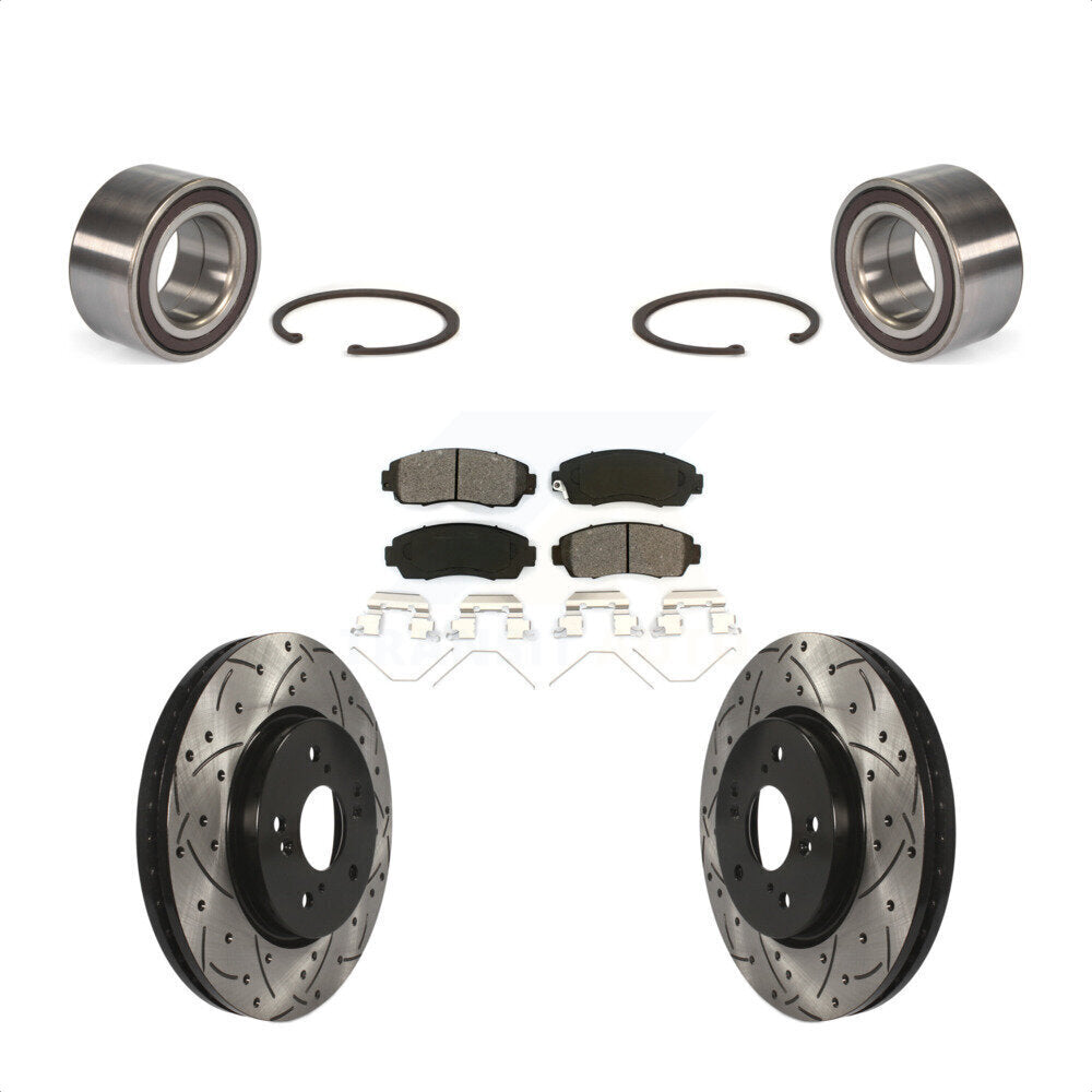 Front Wheel Bearing With Coated Drilled Slotted Disc Brake Rotors And Semi-Metallic Pads Kit For 2012-2016 Honda CR-V AWD KBB-101147 by Transit Auto