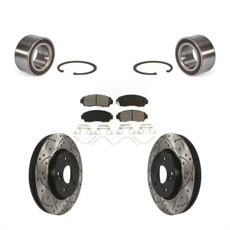 Front Wheel Bearing With Coated Drilled Slotted Disc Brake Rotors And Semi-Metallic Pads Kit For 2012-2016 Honda CR-V AWD KBB-101147 by Transit Auto