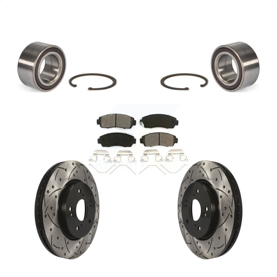Front Wheel Bearing With Coated Drilled Slotted Disc Brake Rotors And Semi-Metallic Pads Kit For 2012-2016 Honda CR-V AWD KBB-101147 by Transit Auto