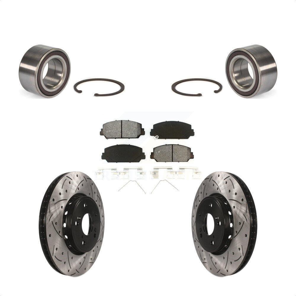 Front Wheel Bearing With Coated Drilled Slotted Disc Brake Rotors And Semi-Metallic Pads Kit For 2013-2018 Acura RDX KBB-101148 by Transit Auto
