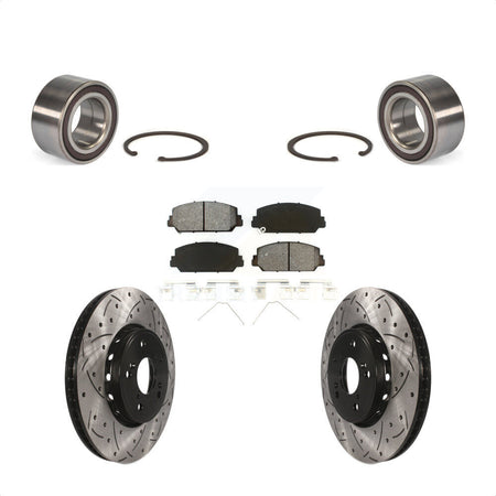 Front Wheel Bearing With Coated Drilled Slotted Disc Brake Rotors And Semi-Metallic Pads Kit For 2013-2018 Acura RDX KBB-101148 by Transit Auto