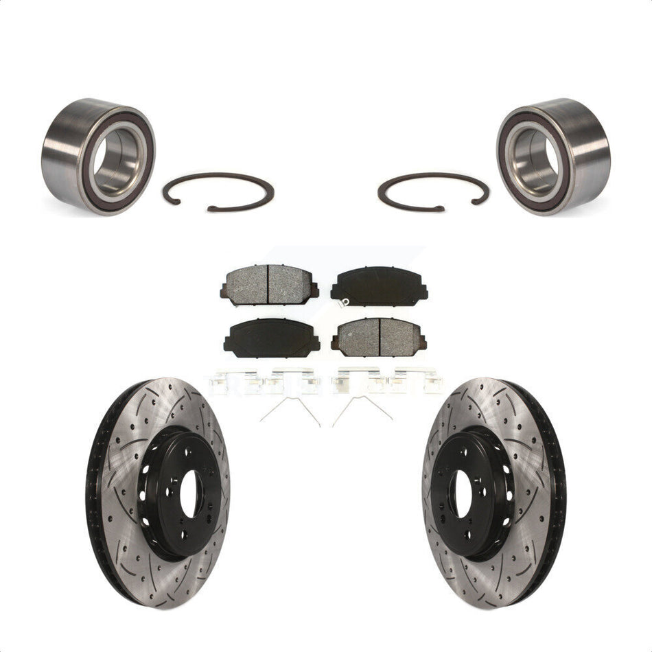 Front Wheel Bearing With Coated Drilled Slotted Disc Brake Rotors And Semi-Metallic Pads Kit For 2013-2018 Acura RDX KBB-101148 by Transit Auto