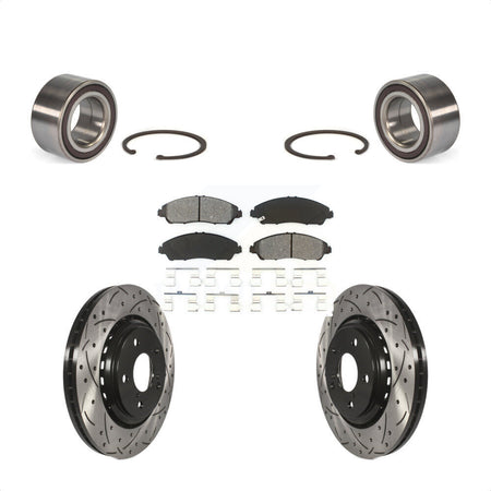 Front Wheel Bearing With Coated Drilled Slotted Disc Brake Rotors And Semi-Metallic Pads Kit For 2017-2018 Acura MDX KBB-101149 by Transit Auto