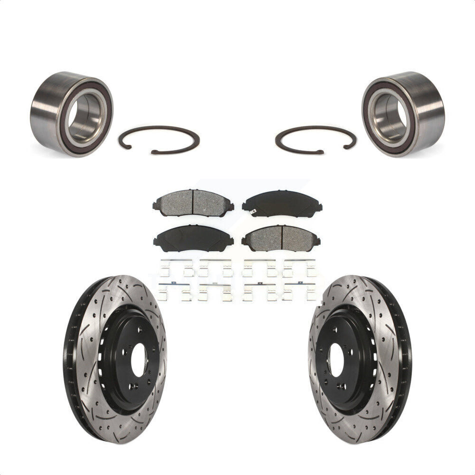 Front Wheel Bearing With Coated Drilled Slotted Disc Brake Rotors And Semi-Metallic Pads Kit For 2014-2016 Acura MDX KBB-101150 by Transit Auto