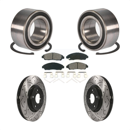 Front Wheel Bearing With Coated Drilled Slotted Disc Brake Rotors And Semi-Metallic Pads Kit For 2016-2017 Acura RLX Sport Hybrid SH-AWD KBB-101152 by Transit Auto