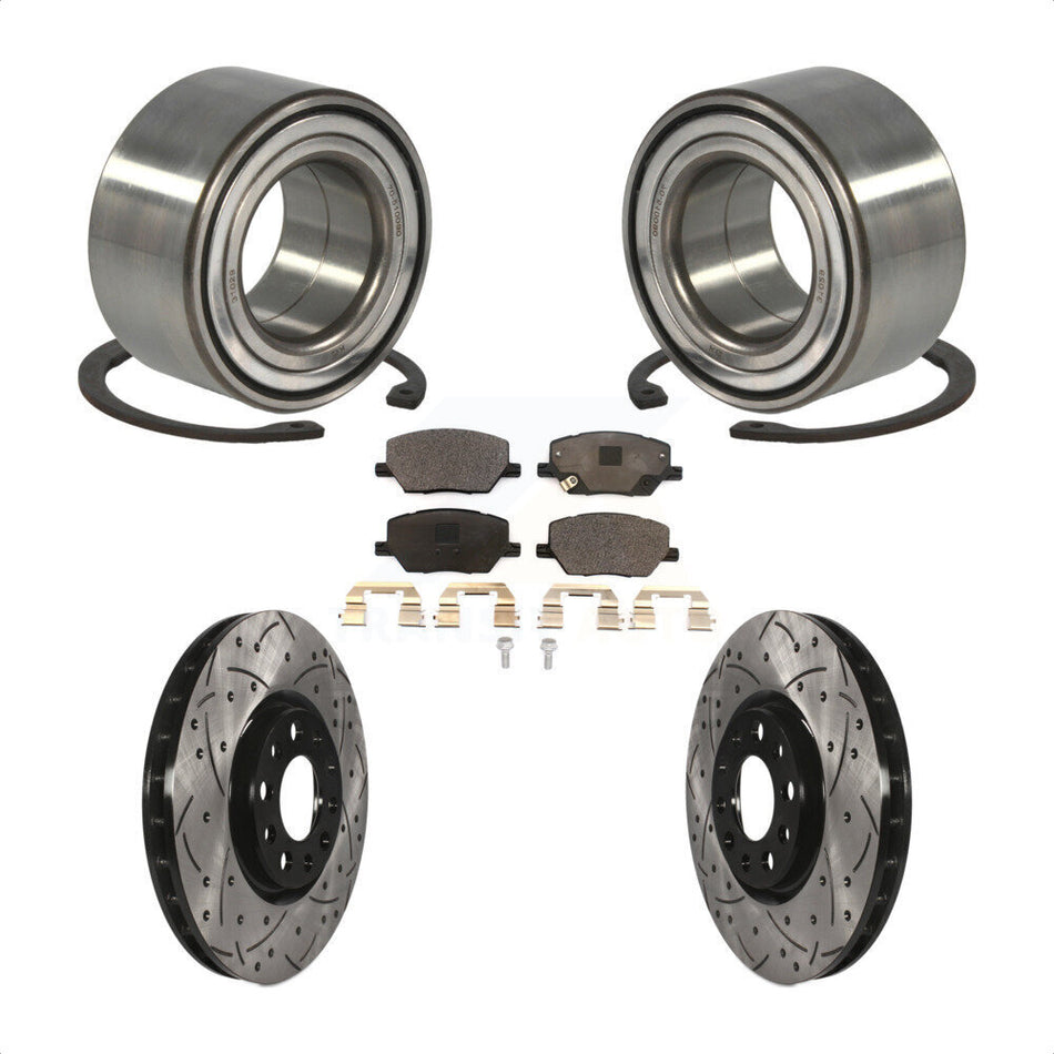 Front Wheel Bearing With Coated Drilled Slotted Disc Brake Rotors And Ceramic Pads Kit For 2018-2019 Jeep Compass KBB-101201 by Transit Auto