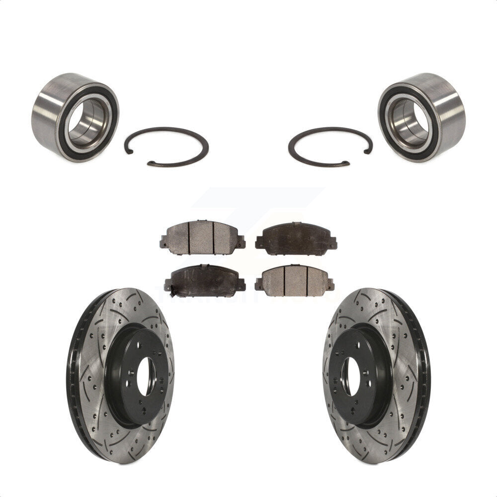 Front Wheel Bearing With Coated Drilled Slotted Disc Brake Rotors And Ceramic Pads Kit For 2016-2022 Honda HR-V KBB-101204 by Transit Auto