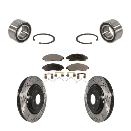 Front Wheel Bearing With Coated Drilled Slotted Disc Brake Rotors And Ceramic Pads Kit For 2016-2021 Honda Pilot KBB-101205 by Transit Auto