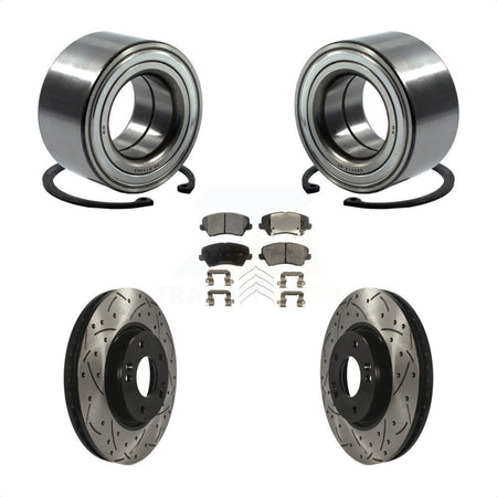 Front Wheel Bearing With Coated Drilled Slotted Disc Brake Rotors And Ceramic Pads Kit For 2016 Hyundai Veloster Tech SE KBB-101211 by Transit Auto