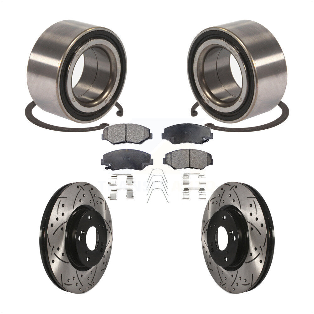 Front Wheel Bearing With Coated Drilled Slotted Disc Brake Rotors And Ceramic Pads Kit For Honda Civic Acura ILX KBB-101234 by Transit Auto