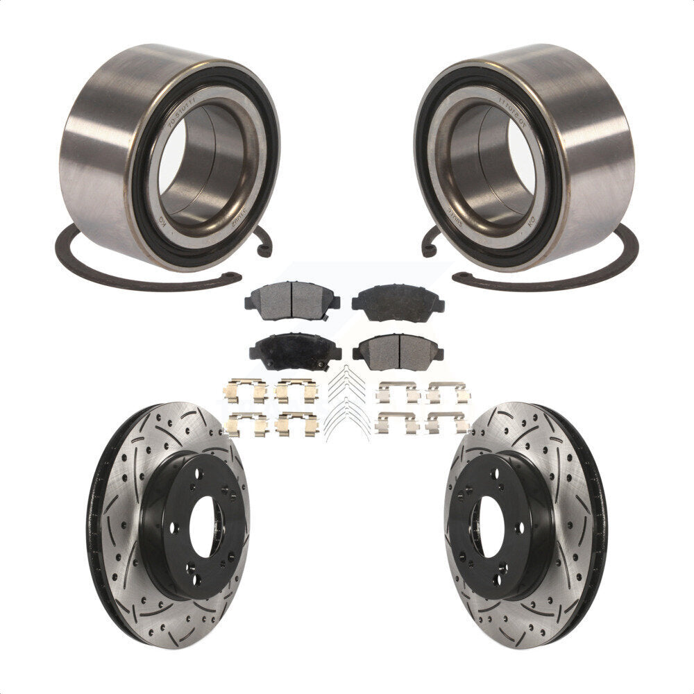 Front Wheel Bearing With Coated Drilled Slotted Disc Brake Rotors And Ceramic Pads Kit For 2015 Acura ILX 1.5L KBB-101235 by Transit Auto