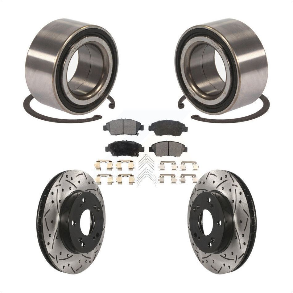 Front Wheel Bearing With Coated Drilled Slotted Disc Brake Rotors And Ceramic Pads Kit For 2015 Acura ILX 1.5L KBB-101235 by Transit Auto