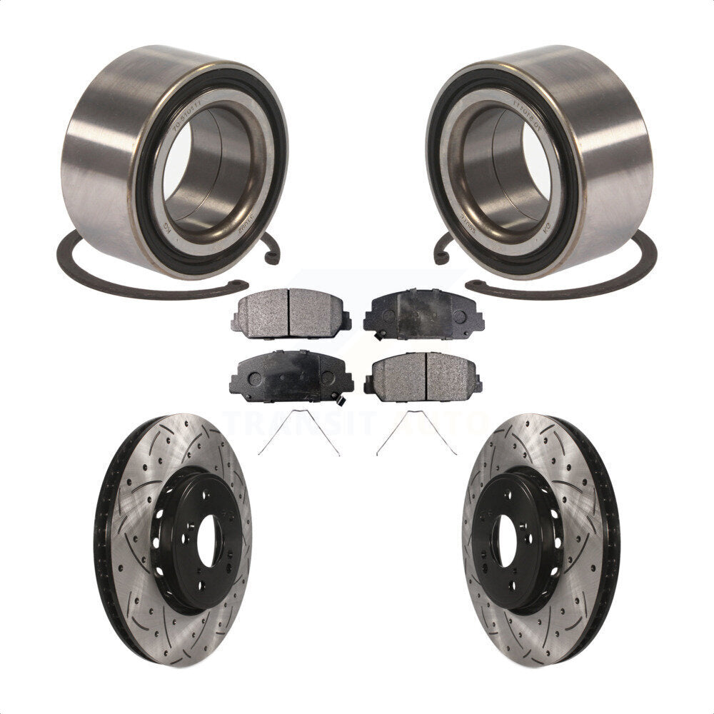 Front Wheel Bearing With Coated Drilled Slotted Disc Brake Rotors And Ceramic Pads Kit For 2016 Acura ILX KBB-101236 by Transit Auto