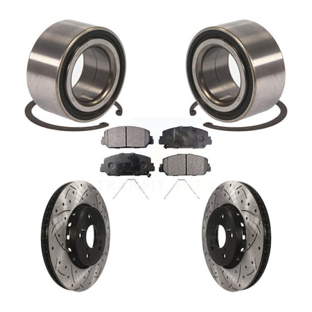 Front Wheel Bearing With Coated Drilled Slotted Disc Brake Rotors And Ceramic Pads Kit For 2016 Acura ILX KBB-101236 by Transit Auto