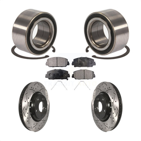 Front Wheel Bearing With Coated Drilled Slotted Disc Brake Rotors And Ceramic Pads Kit For 2017-2018 Acura ILX KBB-101237 by Transit Auto