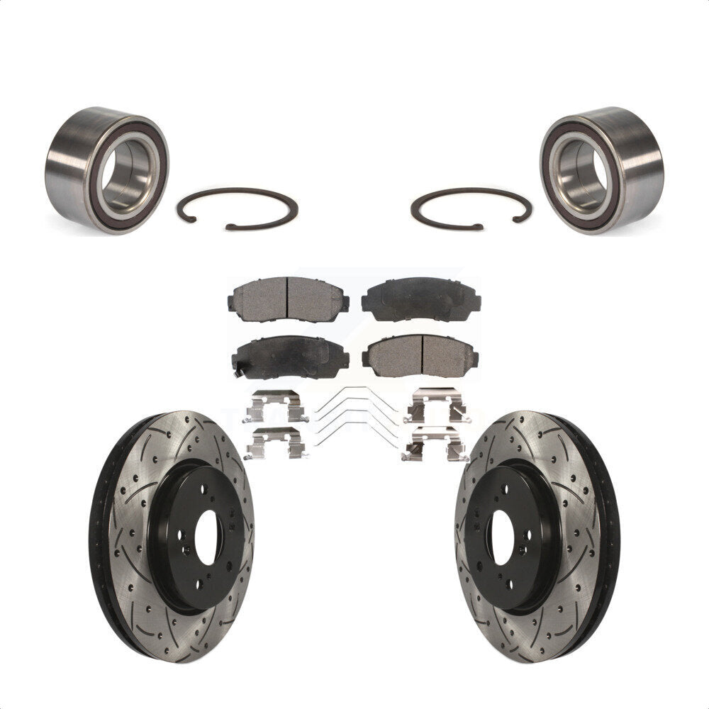Front Wheel Bearing With Coated Drilled Slotted Disc Brake Rotors And Ceramic Pads Kit For 2012-2016 Honda CR-V AWD KBB-101242 by Transit Auto