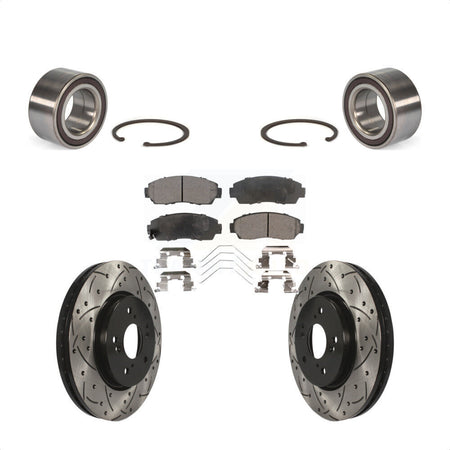 Front Wheel Bearing With Coated Drilled Slotted Disc Brake Rotors And Ceramic Pads Kit For 2012-2016 Honda CR-V AWD KBB-101242 by Transit Auto