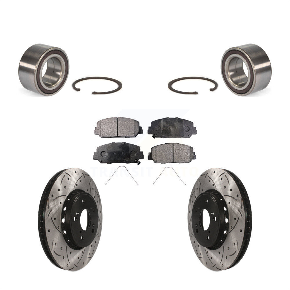 Front Wheel Bearing With Coated Drilled Slotted Disc Brake Rotors And Ceramic Pads Kit For 2013-2018 Acura RDX KBB-101243 by Transit Auto