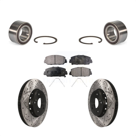 Front Wheel Bearing With Coated Drilled Slotted Disc Brake Rotors And Ceramic Pads Kit For 2013-2018 Acura RDX KBB-101243 by Transit Auto