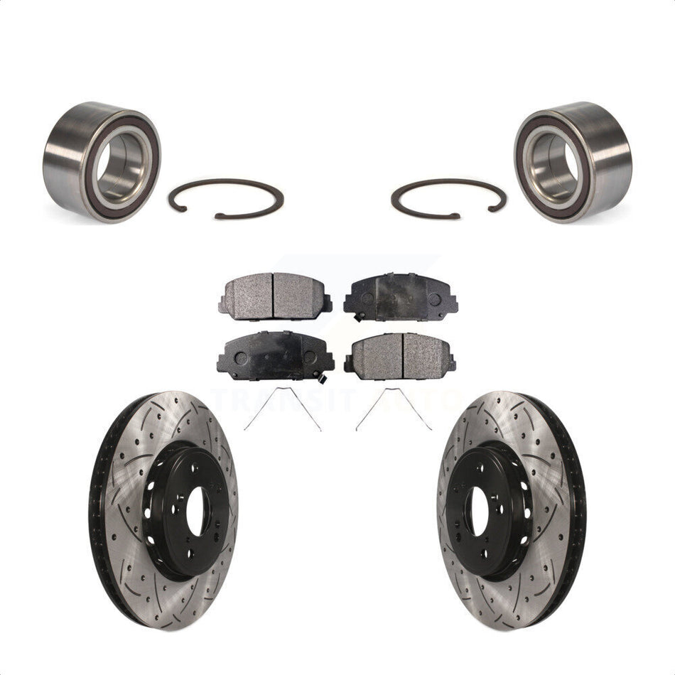 Front Wheel Bearing With Coated Drilled Slotted Disc Brake Rotors And Ceramic Pads Kit For 2013-2018 Acura RDX KBB-101243 by Transit Auto