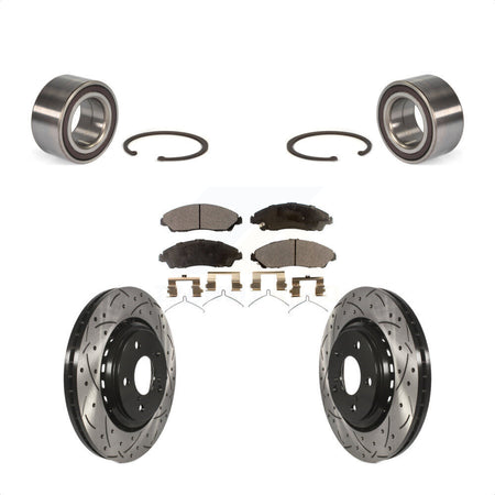 Front Wheel Bearing With Coated Drilled Slotted Disc Brake Rotors And Ceramic Pads Kit For 2017-2018 Acura MDX KBB-101244 by Transit Auto