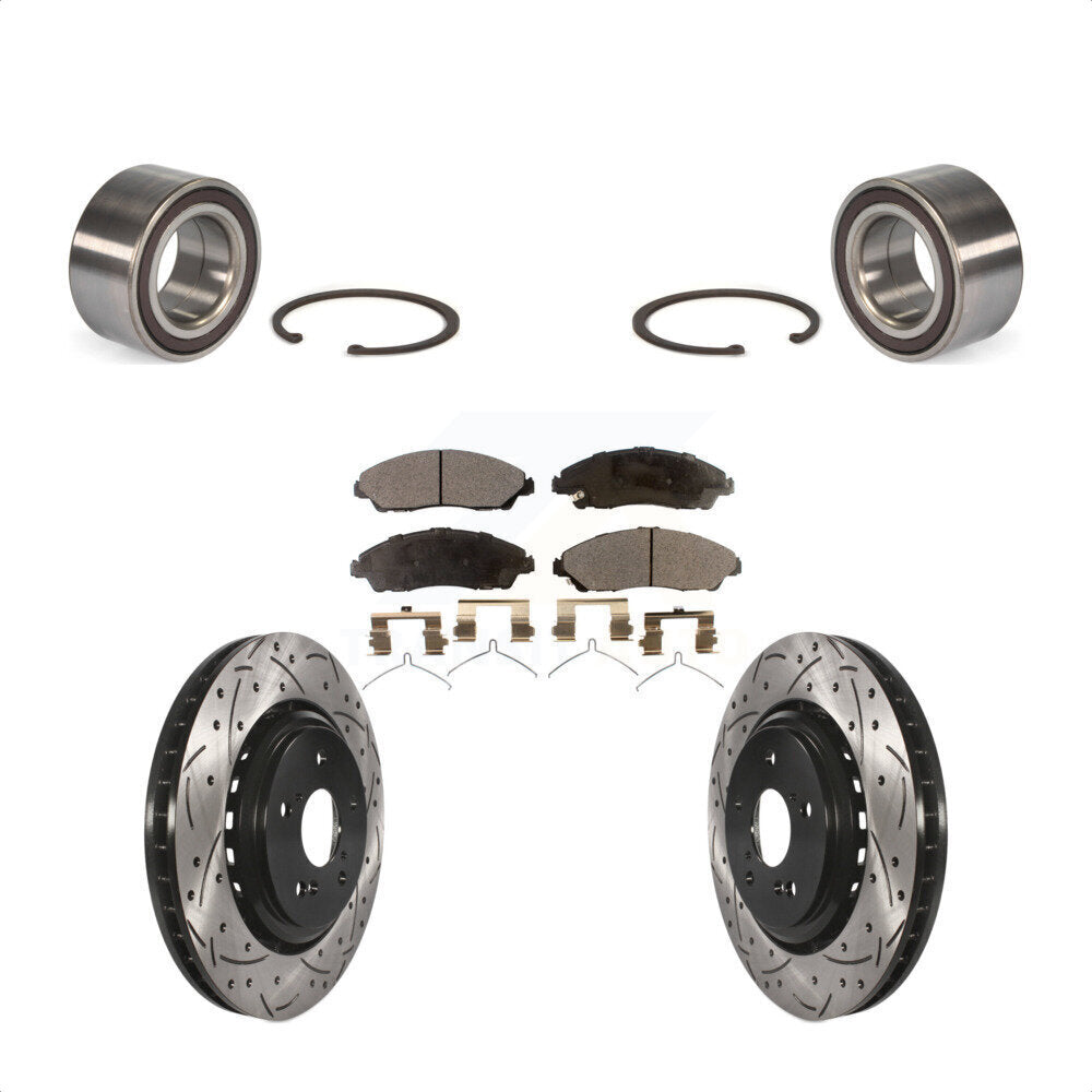 Front Wheel Bearing With Coated Drilled Slotted Disc Brake Rotors And Ceramic Pads Kit For 2014-2016 Acura MDX KBB-101245 by Transit Auto