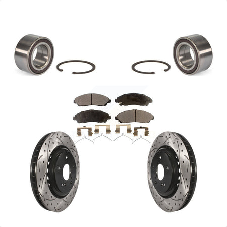Front Wheel Bearing With Coated Drilled Slotted Disc Brake Rotors And Ceramic Pads Kit For 2014-2016 Acura MDX KBB-101245 by Transit Auto