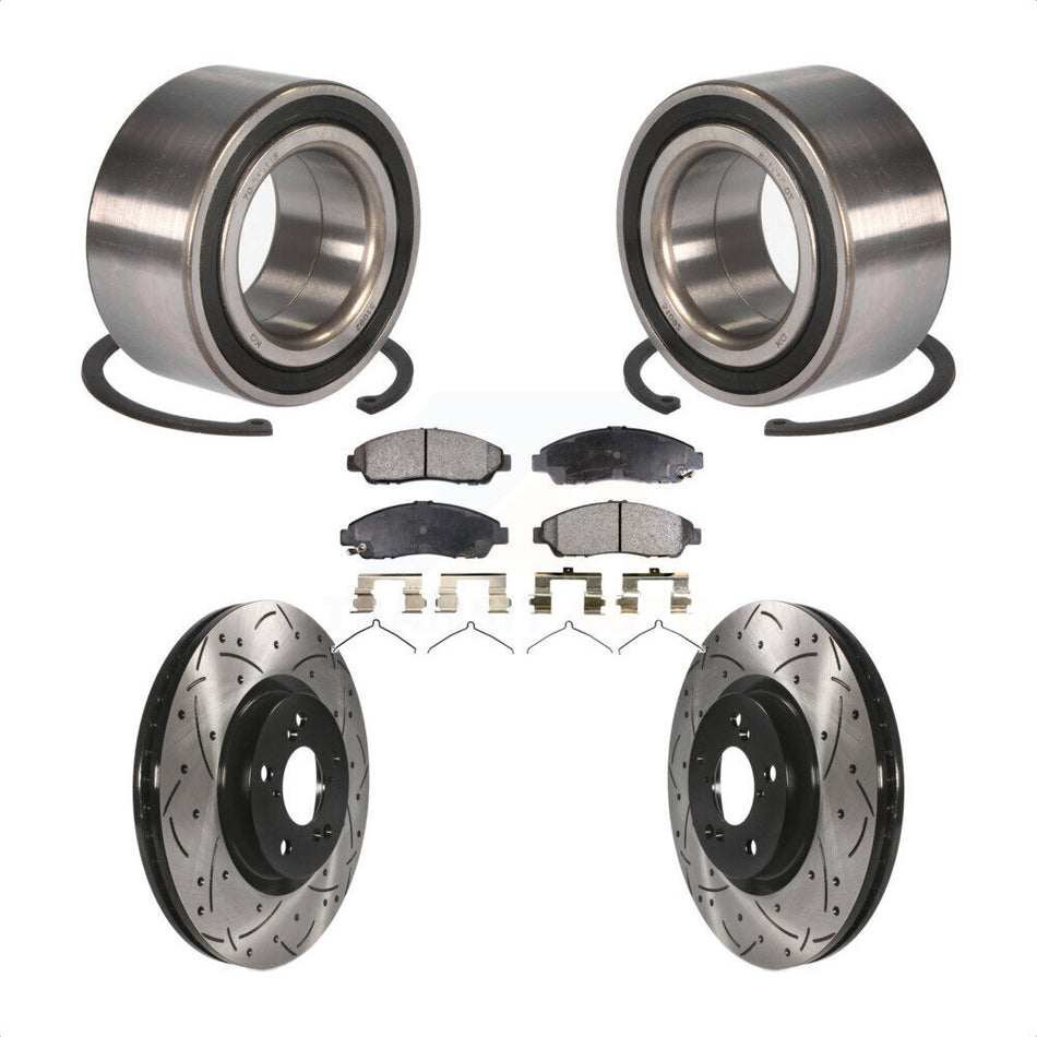 Front Wheel Bearing With Coated Drilled Slotted Disc Brake Rotors And Ceramic Pads Kit For 2016-2017 Acura RLX Sport Hybrid SH-AWD KBB-101247 by Transit Auto