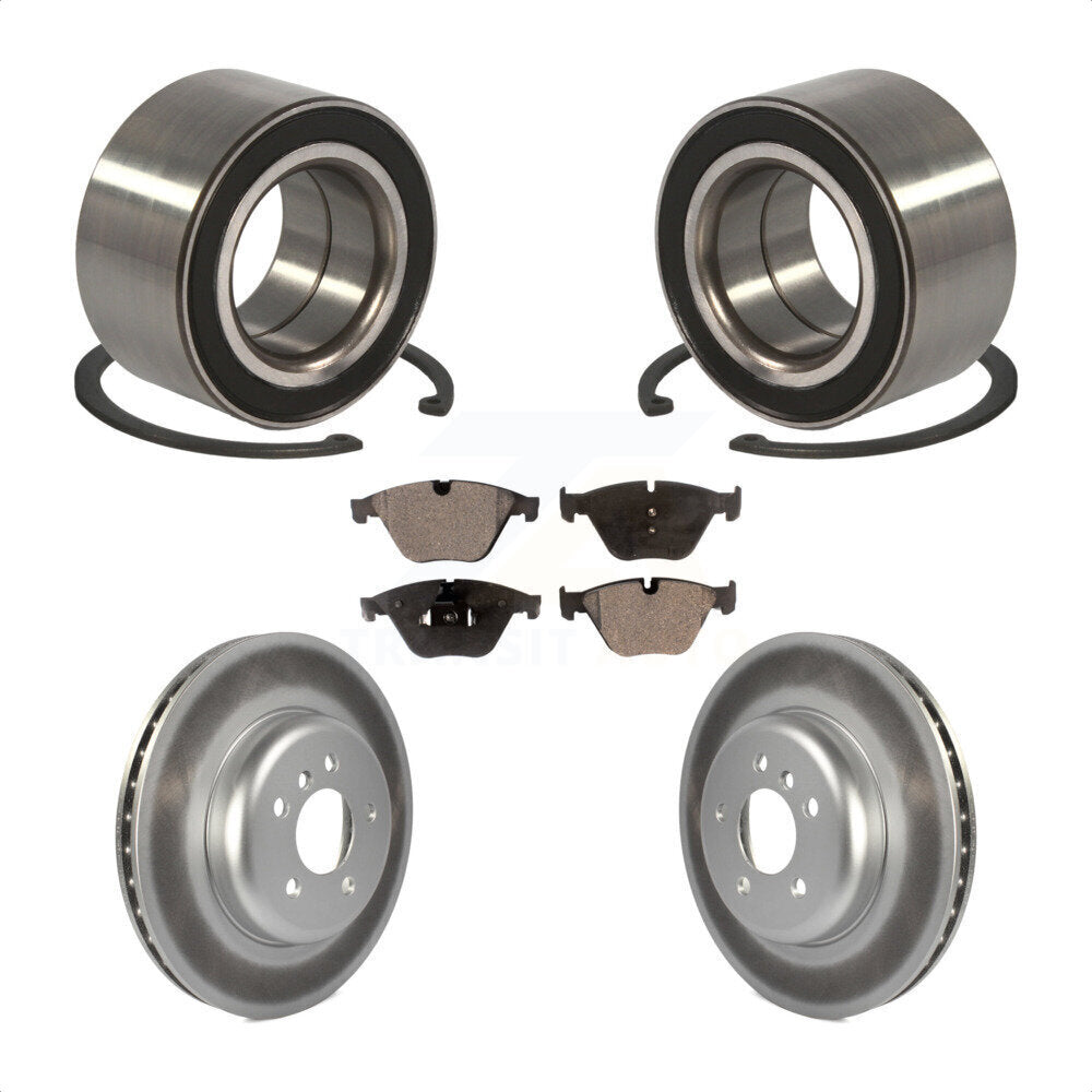 Front Wheel Bearing With Coated Disc Brake Rotors And Semi-Metallic Pads Kit For 2011-2012 BMW 535i xDrive KBB-101403 by Transit Auto