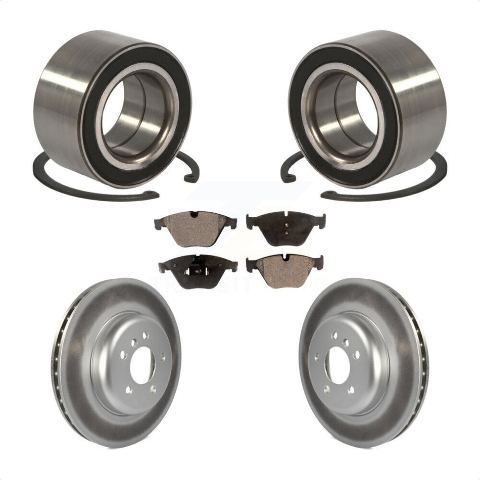 Front Wheel Bearing With Coated Disc Brake Rotors And Semi-Metallic Pads Kit For 2011-2012 BMW 535i xDrive KBB-101403 by Transit Auto