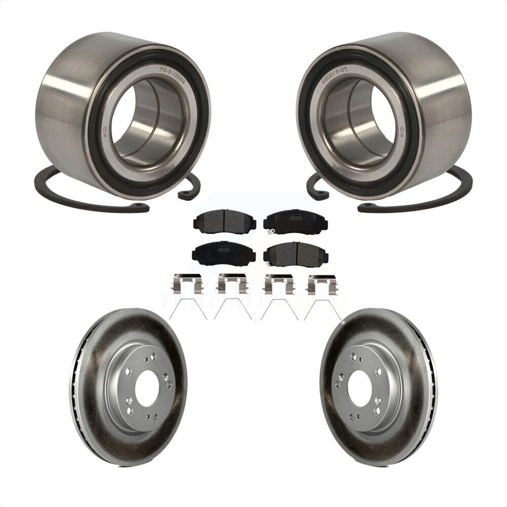 Front Wheel Bearing With Coated Disc Brake Rotors And Semi-Metallic Pads Kit For Honda Civic KBB-101430 by Transit Auto