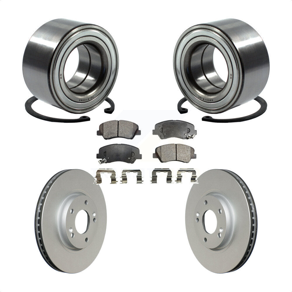 Front Wheel Bearing With Coated Disc Brake Rotors And Semi-Metallic Pads Kit For 2015 Hyundai Veloster Tech RE FLEX SE KBB-101446 by Transit Auto