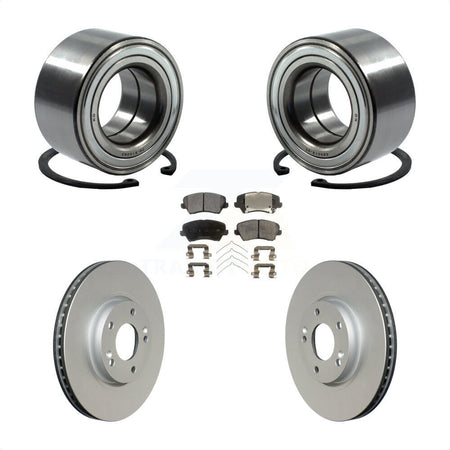 Front Wheel Bearing With Coated Disc Brake Rotors And Semi-Metallic Pads Kit For 2016 Hyundai Veloster Tech SE KBB-101449 by Transit Auto