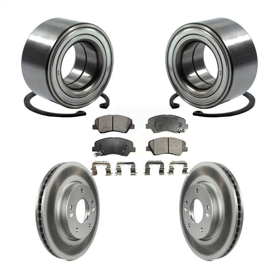 Front Wheel Bearing With Coated Disc Brake Rotors And Semi-Metallic Pads Kit For 2014 Kia Forte5 EX KBB-101452 by Transit Auto
