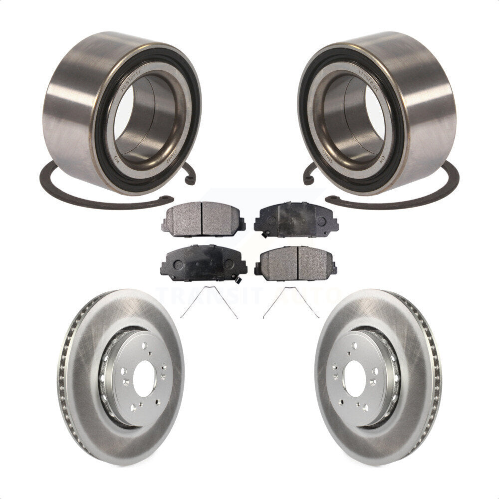 Front Wheel Bearing With Coated Disc Brake Rotors And Semi-Metallic Pads Kit For 2016 Acura ILX KBB-101503 by Transit Auto