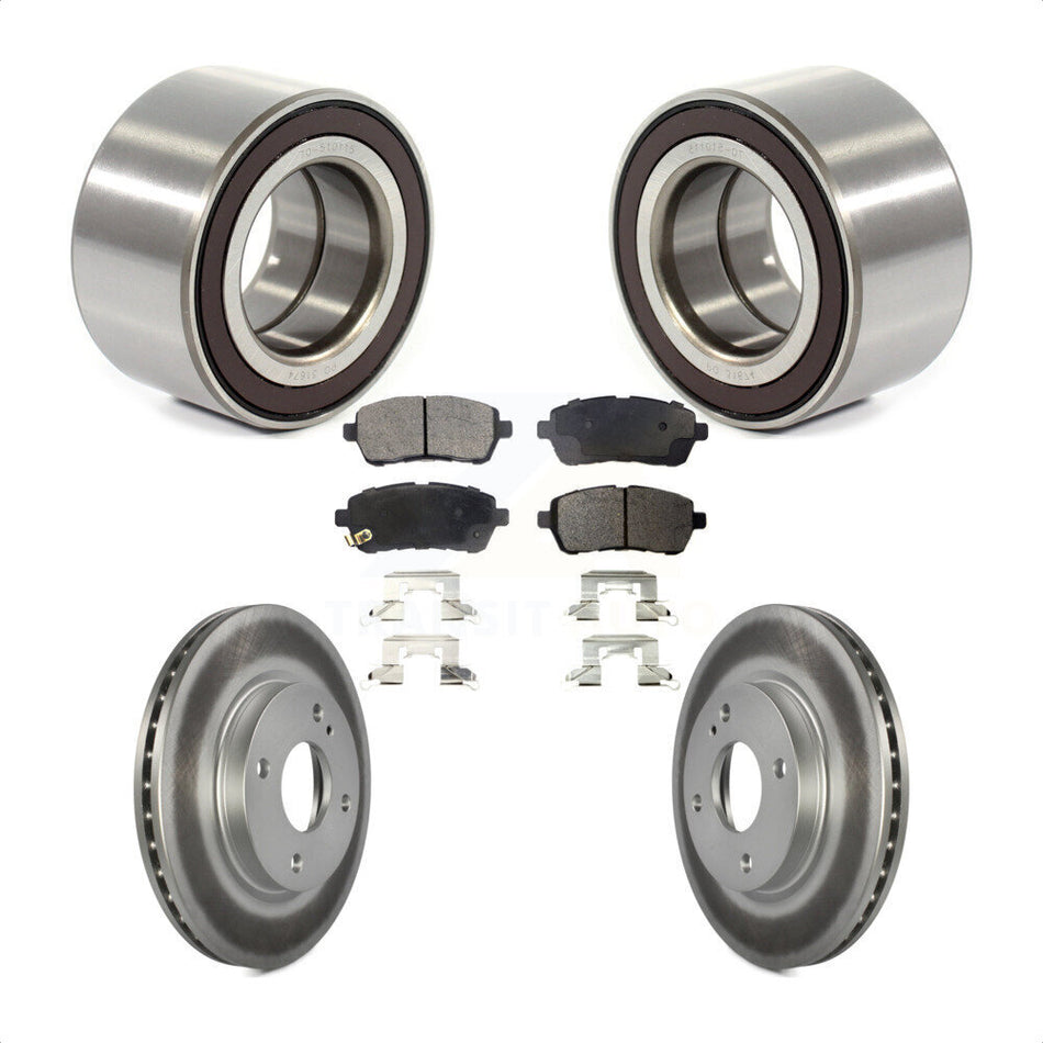 Front Wheel Bearing With Coated Disc Brake Rotors And Semi-Metallic Pads Kit For 2014-2018 Ford Fiesta S Titanium SE KBB-101515 by Transit Auto