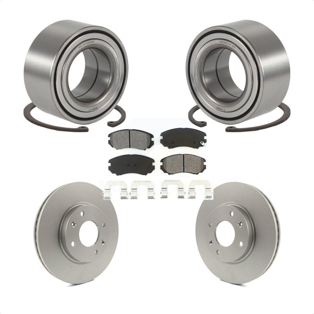 Front Wheel Bearing With Coated Disc Brake Rotors And Semi-Metallic Pads Kit For Hyundai Sonata Kia Optima Magentis KBB-101610 by Transit Auto